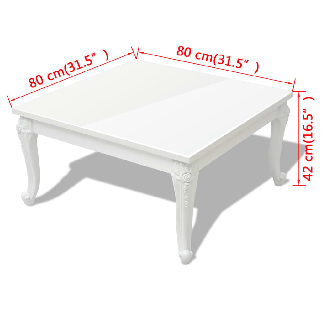 Magasfényű fehér dohányzóasztal 80 x 80 x 42 cm 