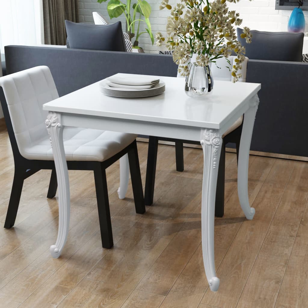 Fényes 80x80x76 cm-es fehér étkező asztal 