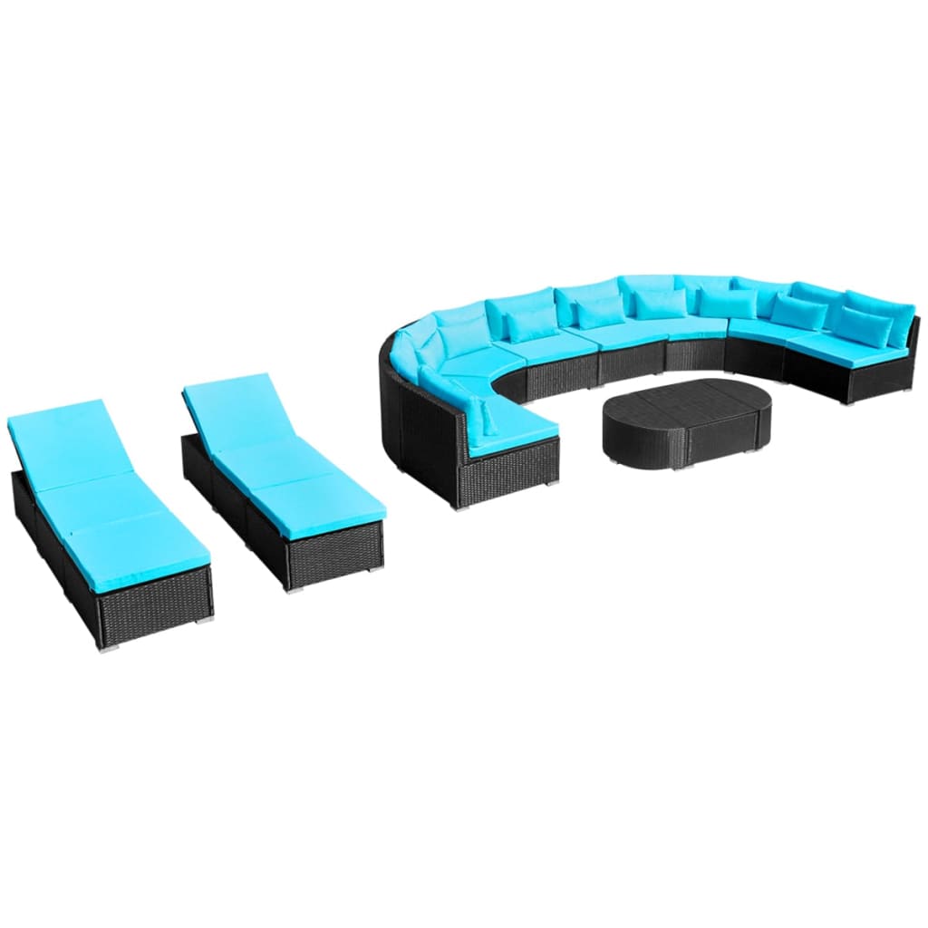 

vidaXL 13 Piece Patio Lounge Set with Cushions Poly Rattan Blue