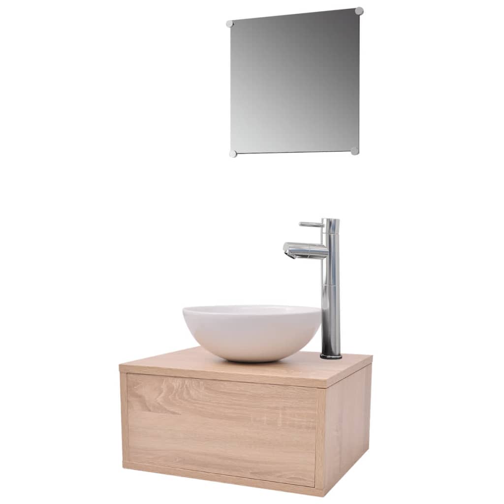 Thumbnail - vidaXL 4-tlg. Badmöbel-Set mit Waschbecken und Wasserhahn Beige