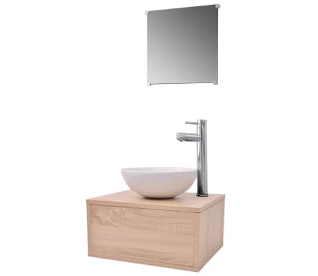 vidaXL Conjunto de muebles de baño con lavabo y grifo beige 4 piezas