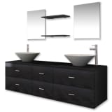 vidaXL Neuf pièces pour salle de bains avec lavabo et robinet noir