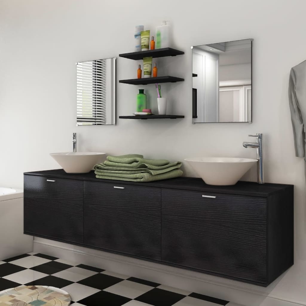 Billede af vidaXL sæt med badeværelsesmøbler m/håndvask + vandhane 10 dele sort