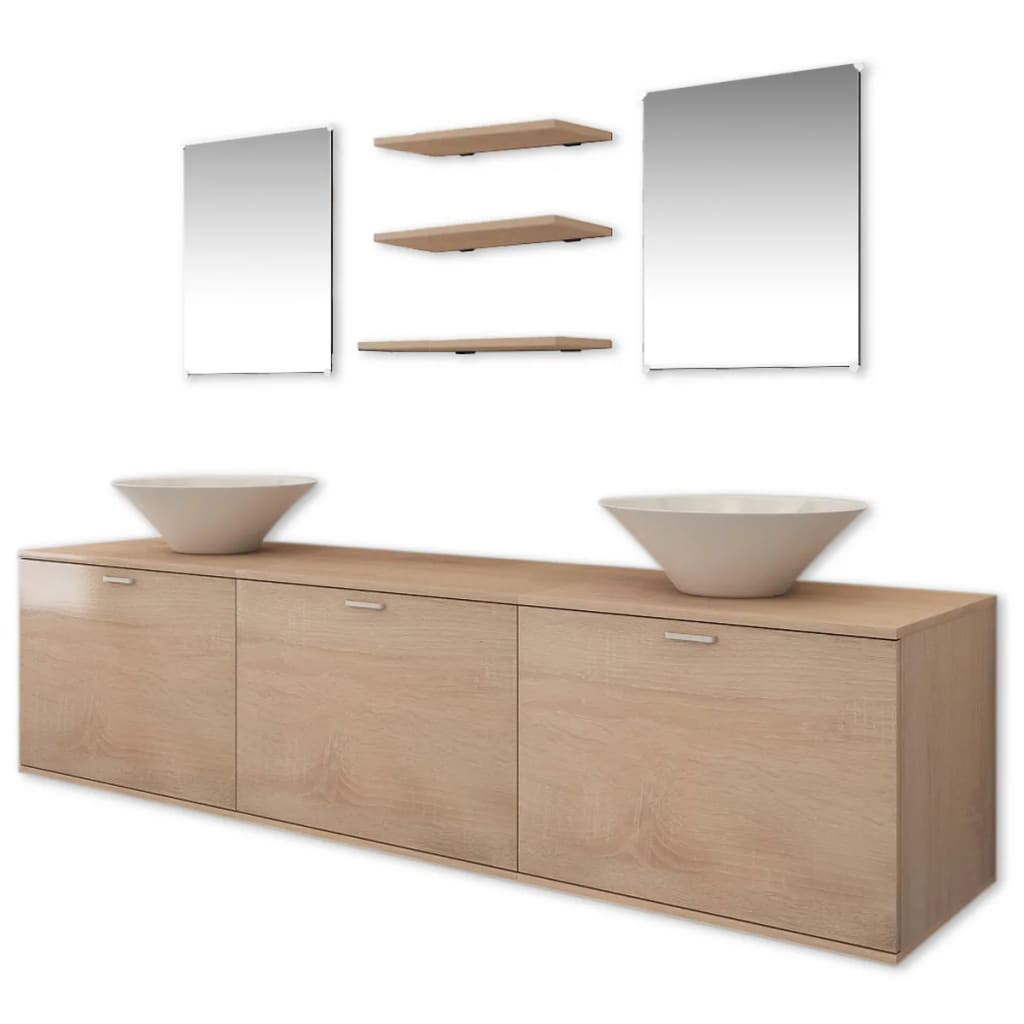 

vidaXL Badkamermeubelset 10-delig met kraan en wasbak beige