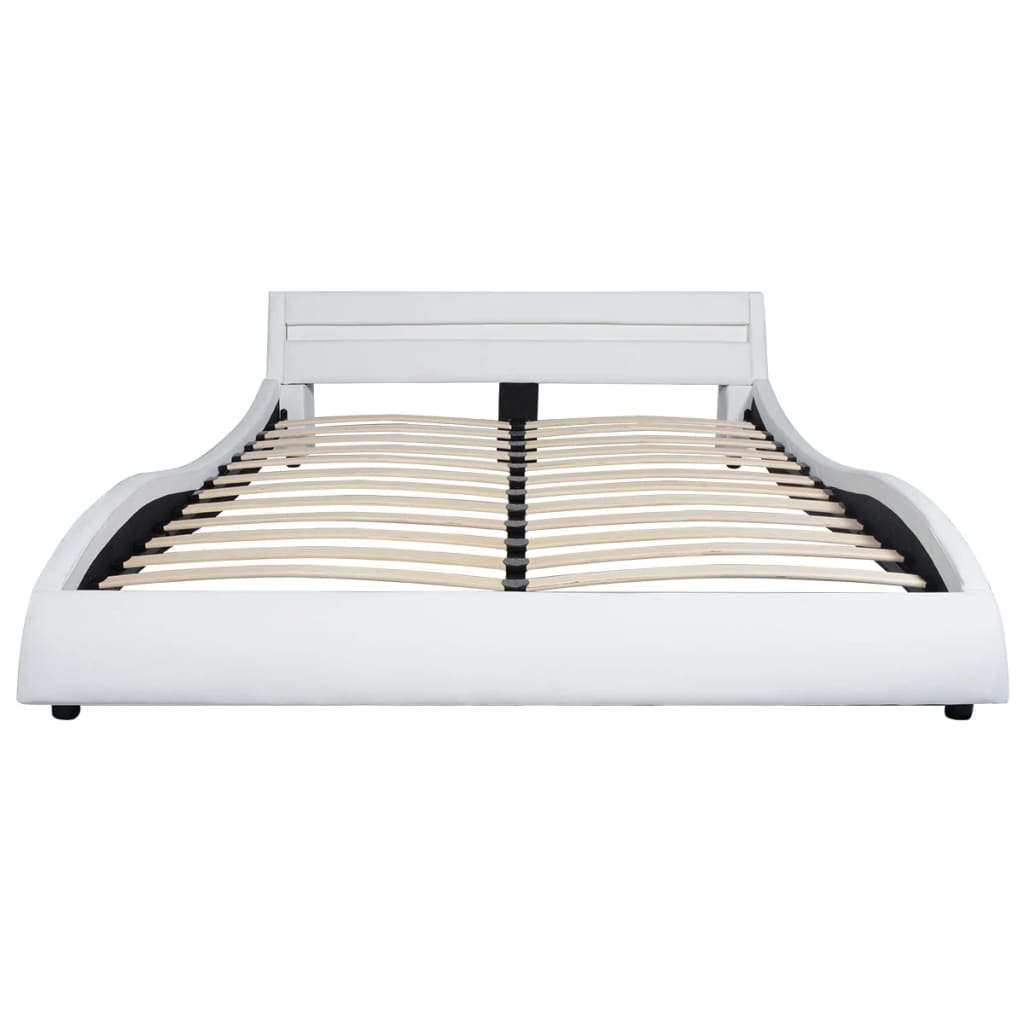 vidaXL Bed Frame with LED White Faux Leather 150x200 cm 5FT King Size