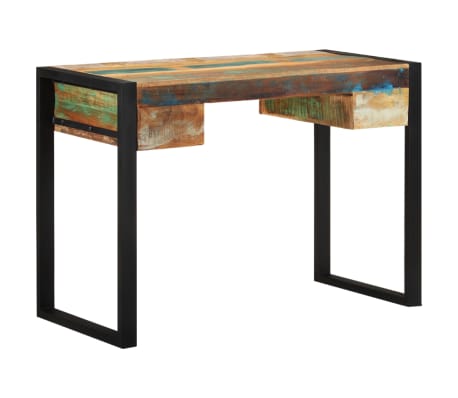 Vidaxl Recycled Timber Office Desk Steel Side Console Table Drawer