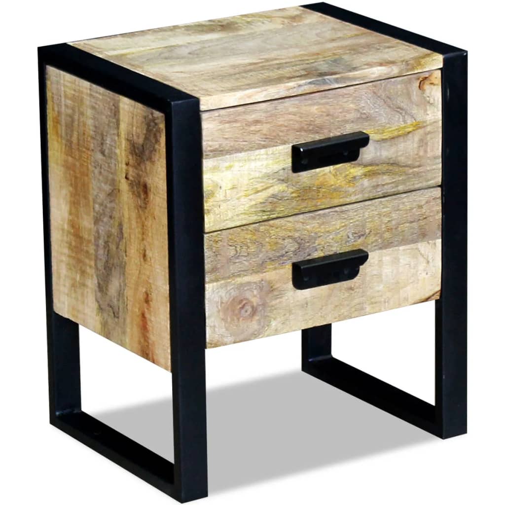 vidaXL Beistelltisch mit 2 Schubladen Mango Holz 43x33x51 cm