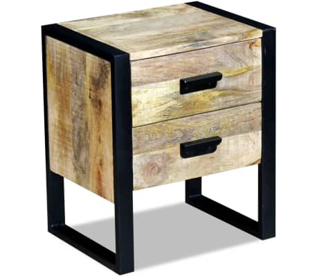 Vidaxl Solid Mango Wood Bedside Table Storage Cabinet Lamp