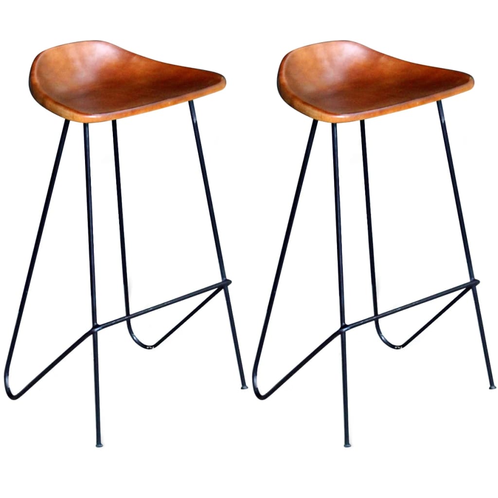 

vidaXL Bar Chairs 2 pcs Black and Brown Real Leather