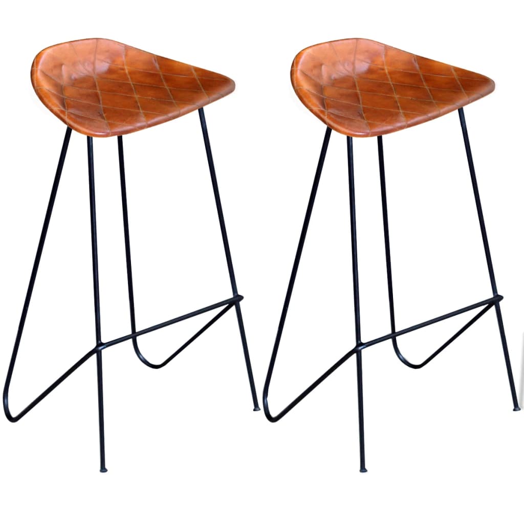 vidaXL Krzesła barowe, 2 szt., czarno-brązowe, skóra naturalna