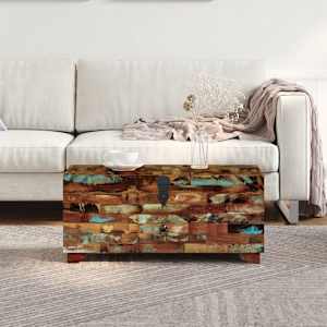Konferenční stolek truhla masivní recyklované dřevo 80x40x35 cm - obrázek 3