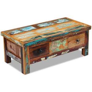 Konferenční stolek zásuvky masivní recyklované dřevo 90x45x35cm - obrázek 4