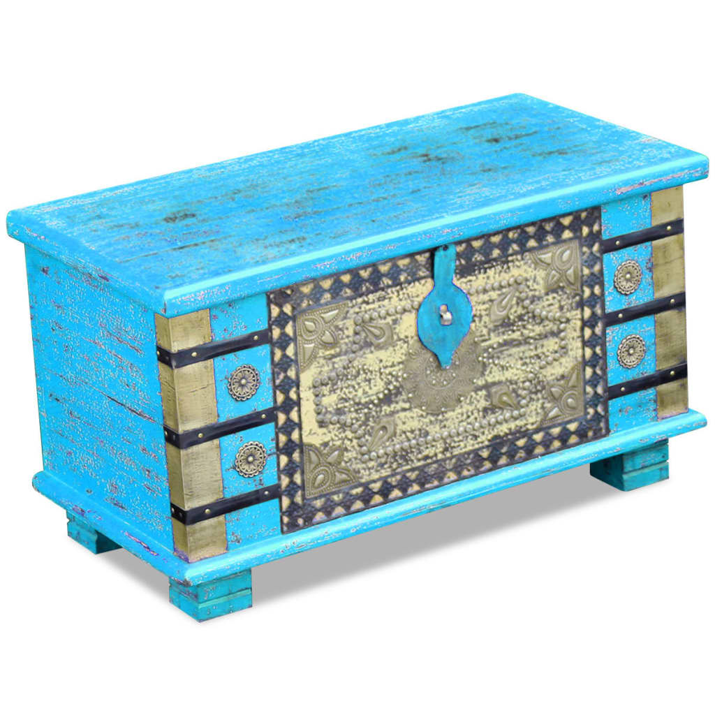 vidaXL Cufăr depozitare din lemn de mango, 80x40x45 cm, albastru