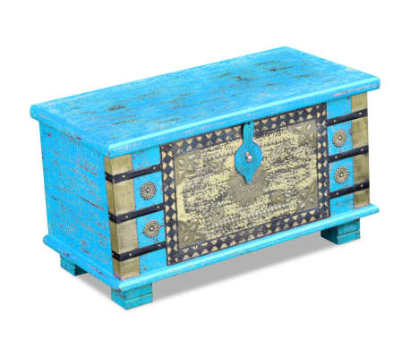 vidaXL Coffre de rangement Bois de manguier bleu 80 x 40 x 45 cm