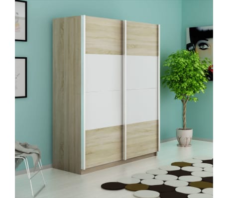 vidaXL Wardrobe with 2 Sliding Doors High-Gloss White 150 cm
