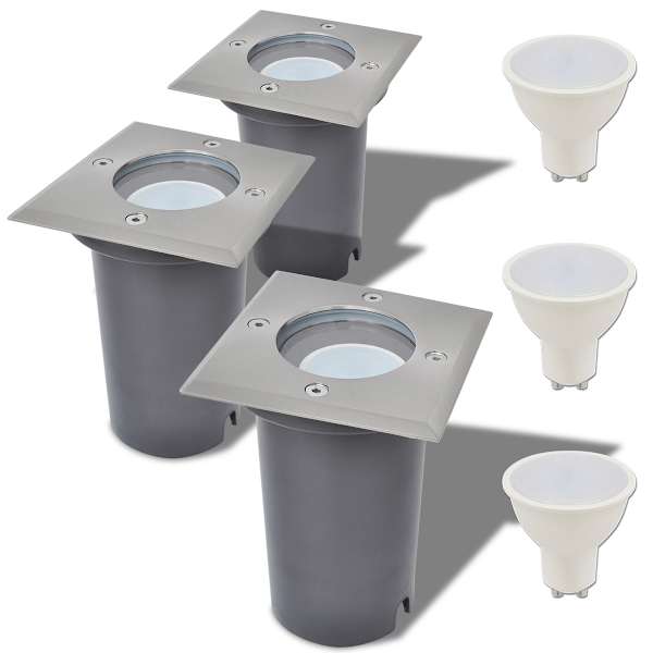 vidaXL maapinna LED-valgustid 3 tk kandiline