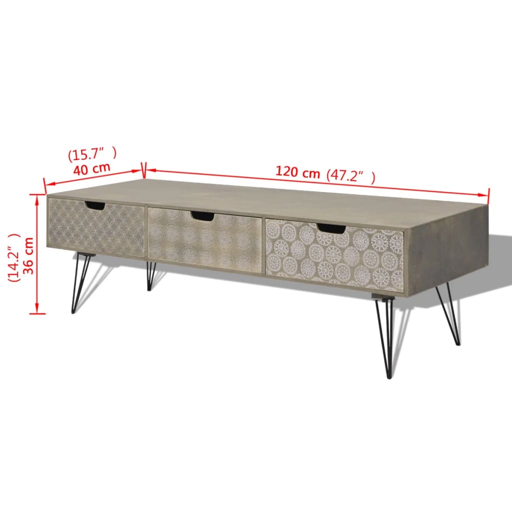 Comodă TV cu 3 sertare, 120x40x36 cm, Gri