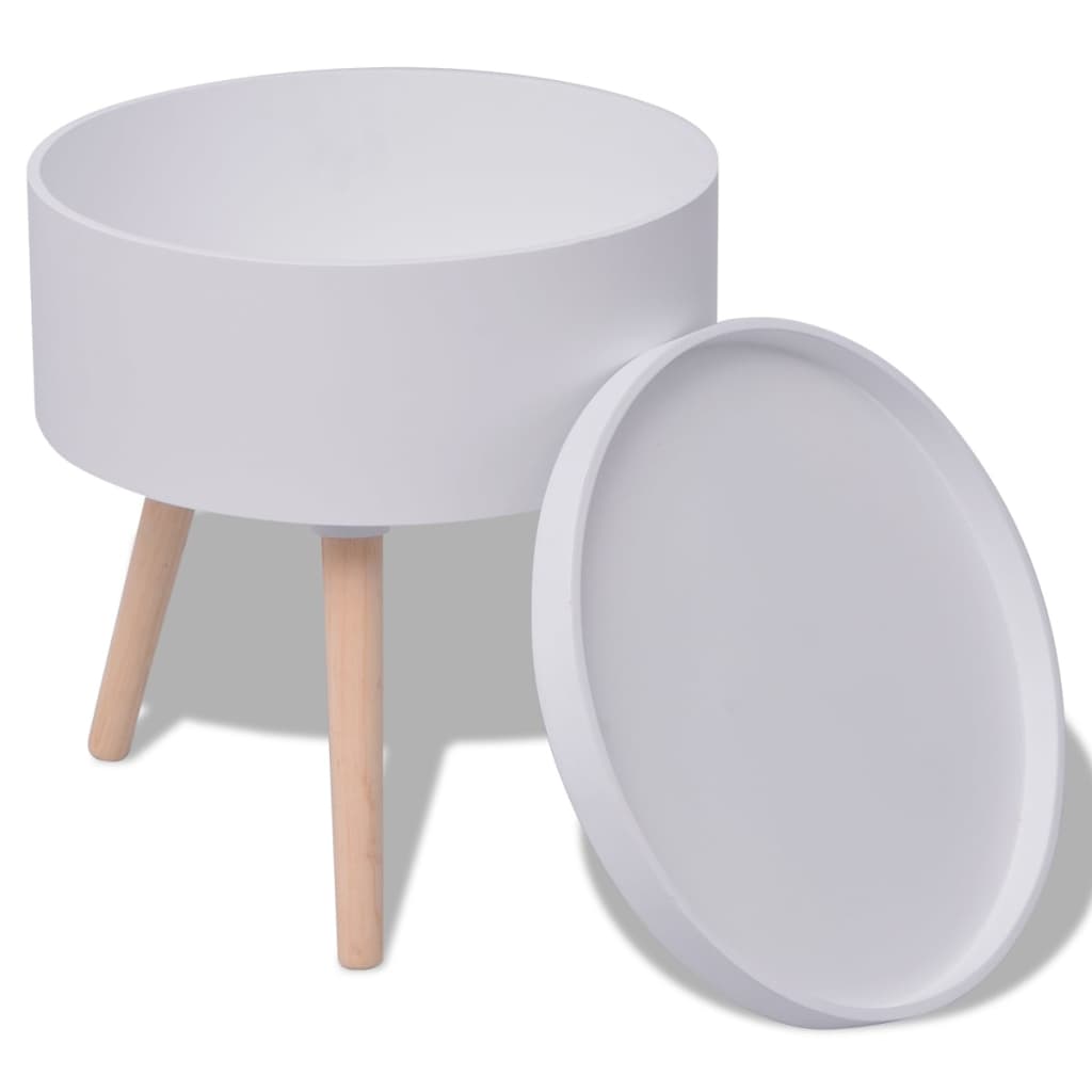 Image of vidaXL Side Table with Serving Tray Round 39.5x44.5 cm White