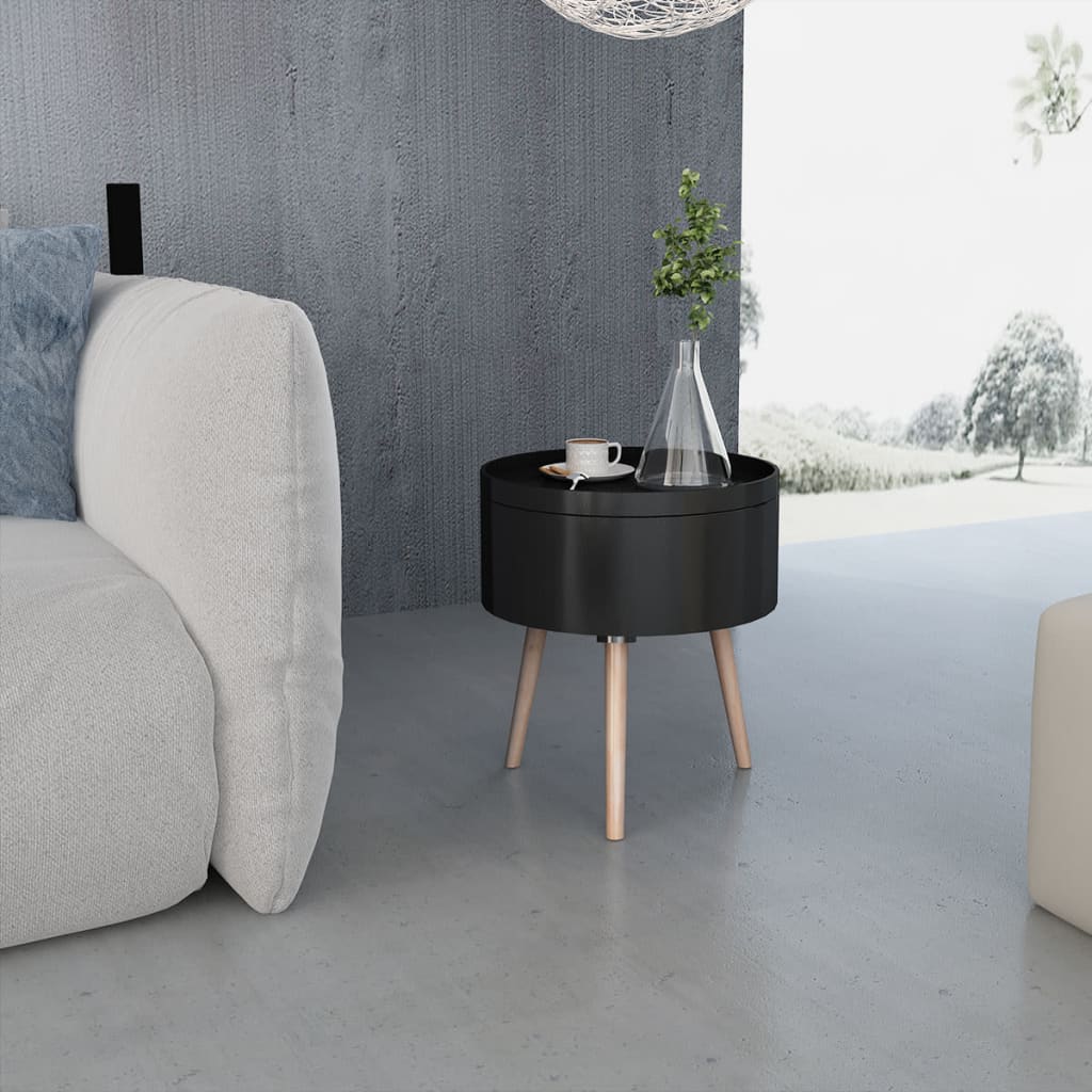 vidaXL Side Table with Serving Tray Round 39.5x44.5 cm Black