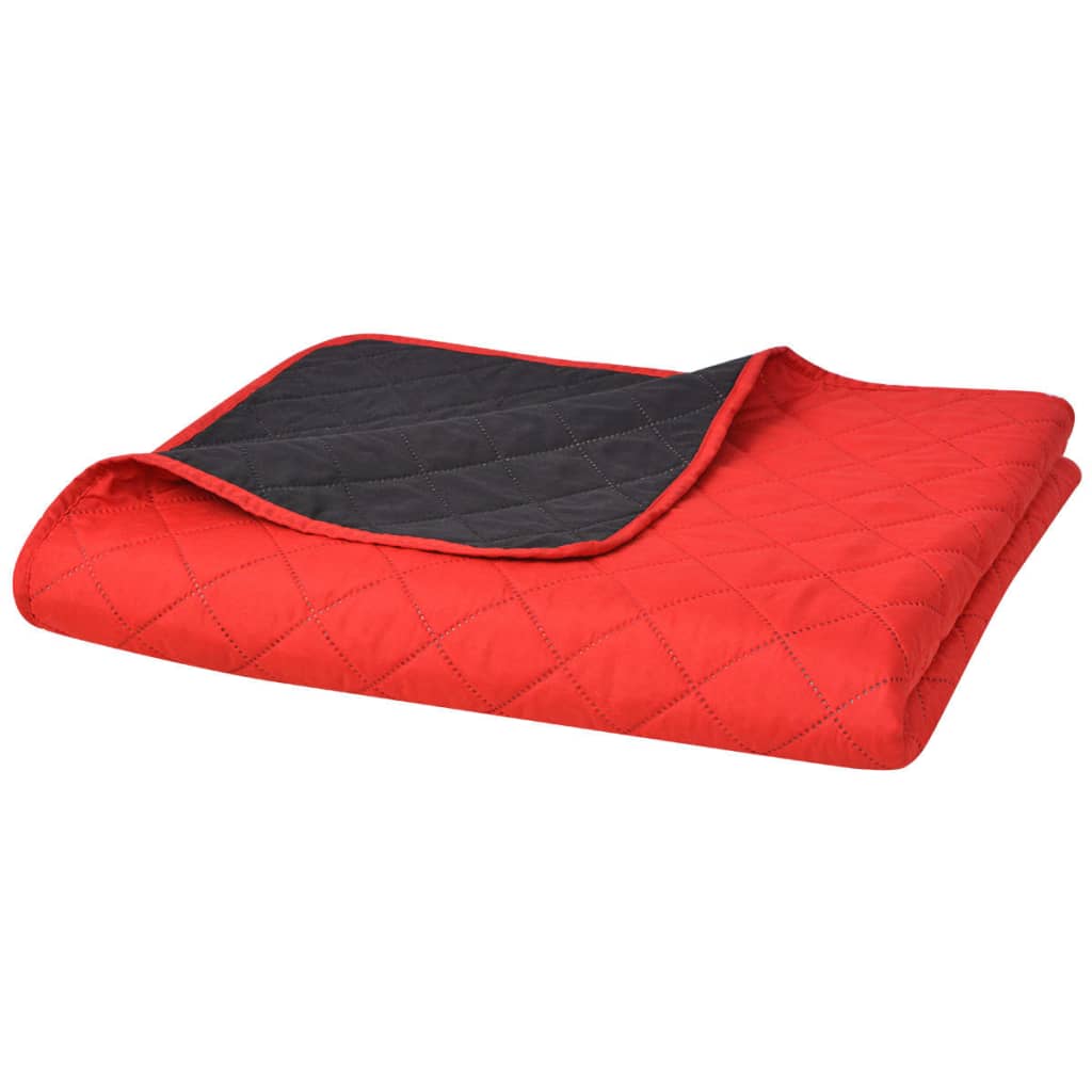 vidaXL Kaksipuolinen tikattu päiväpeite Punainen ja musta 230×260 cm