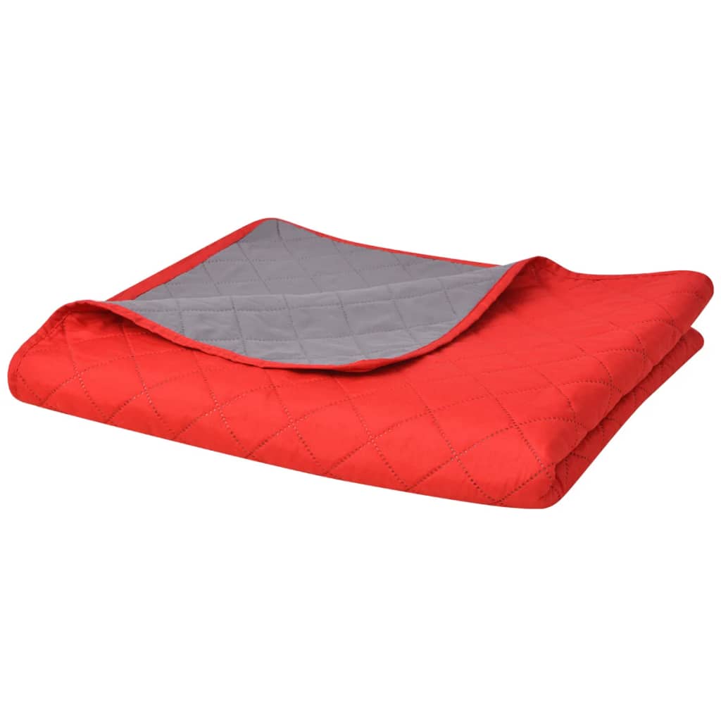 Zweiseitige Tagesdecke Gesteppt Rot und Grau 220×240 cm