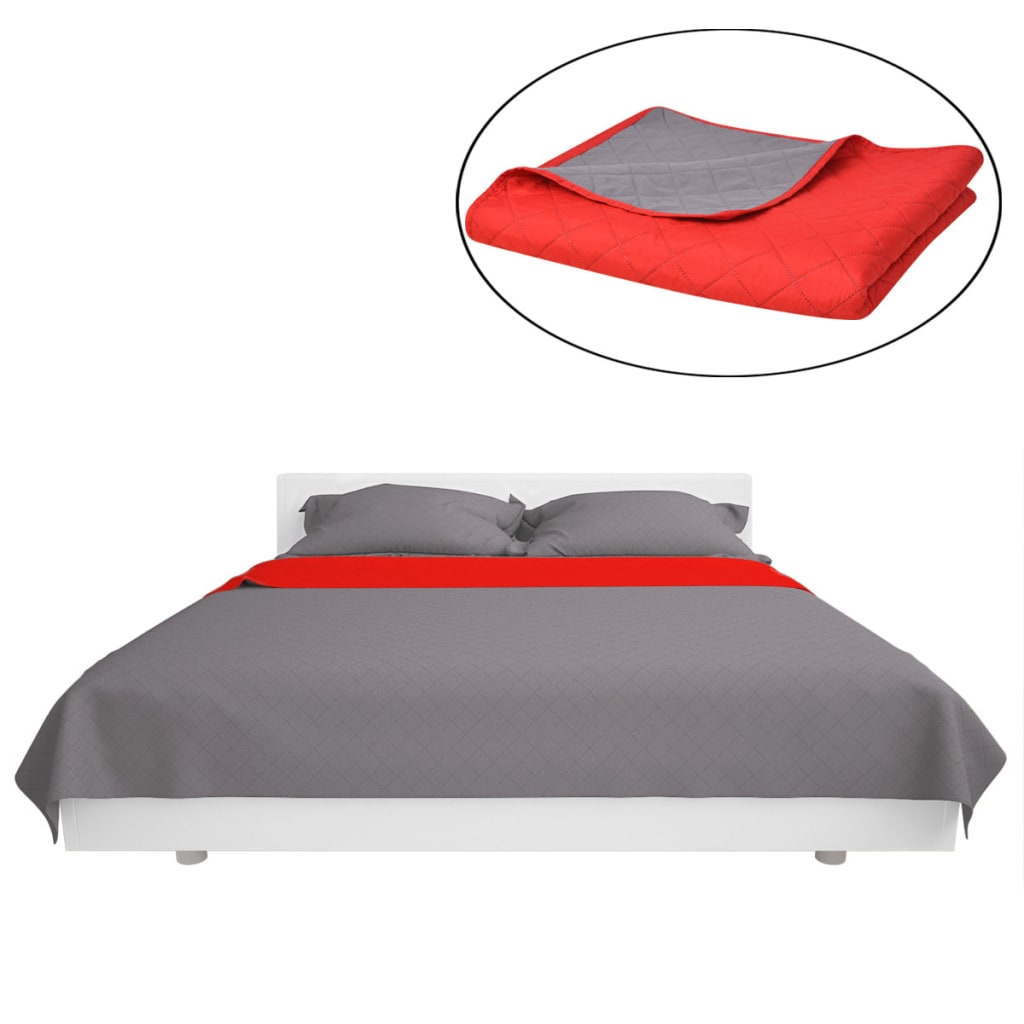 vidaXL Double-sided Quilted Bedspread Red and Grey 220x240 cm