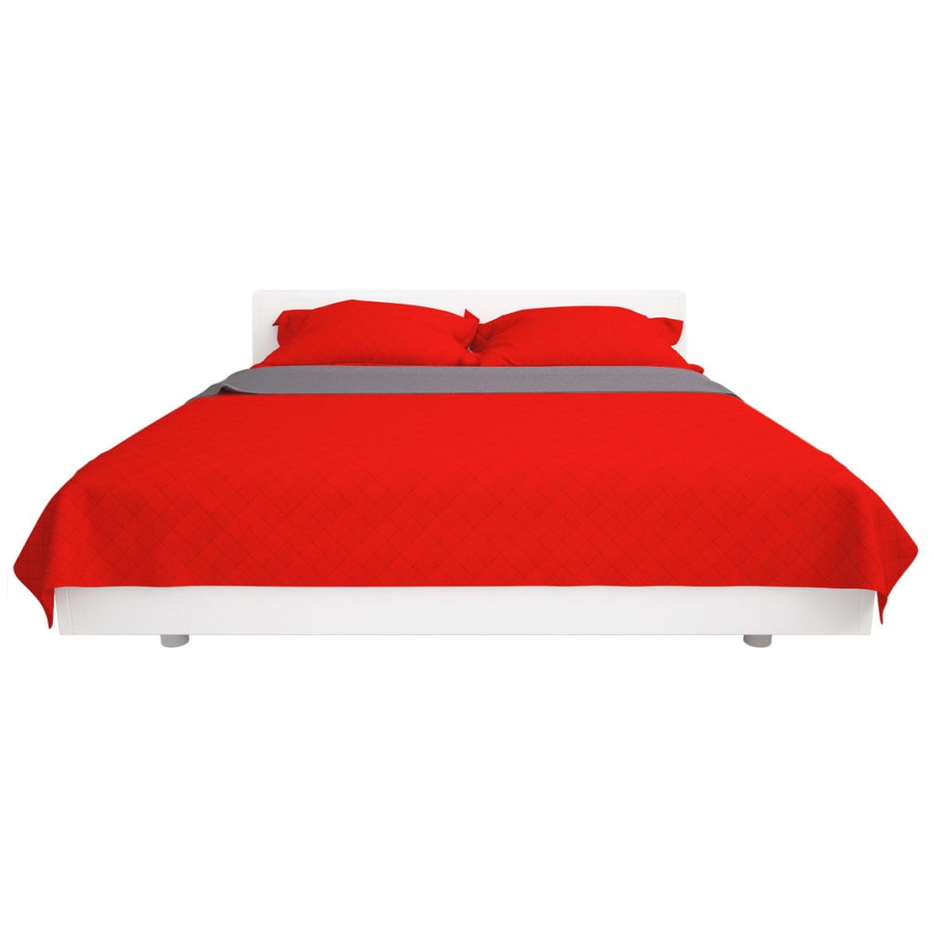 220x240 cm kétoldalas steppelt ágytakaró vörös és szürke 