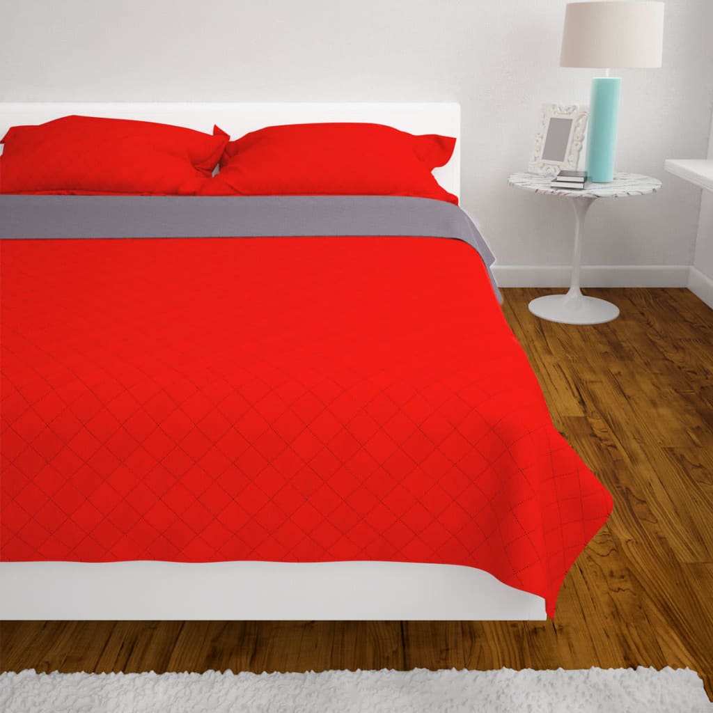 131556 Double-sided Quilted Bedspread Red and Grey 220x240 cm 