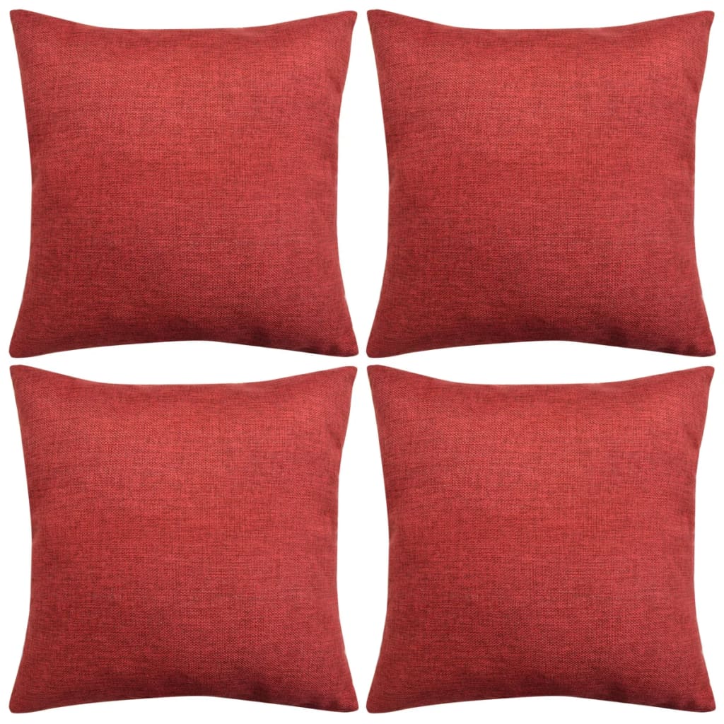 vidaXL Housses de coussin 4 pcs Aspect de lin Bordeaux 80x80 cm