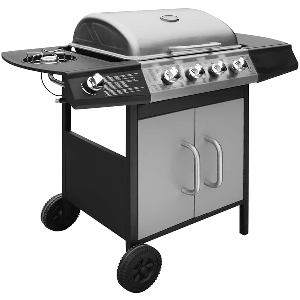 vidaXL fekete és ezüst gáz grillsütő 4+1 sütőfelülettel