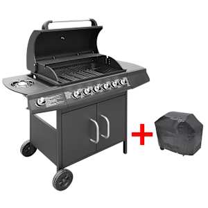 vidaXL gaasgrill 6 + 1 k&uuml;psetustsooniga, must