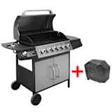 vidaXL Grelhador/barbecue a gás 6+1 queimadores preto/prateado