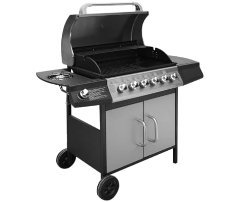 vidaXL Grelhador/barbecue a gás 6+1 queimadores preto/prateado