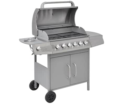 vidaXL Gas Barbecue Grill 6+1 Cooking Zone Silver