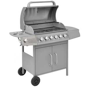 vidaXL Gas Barbecue Grill 6+1 Cooking Zone Silver
