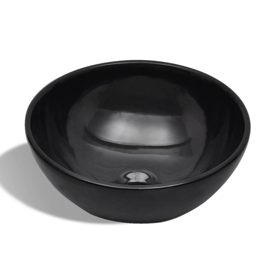 vidaXL Bathroom Sink Basin Ceramic Black Round