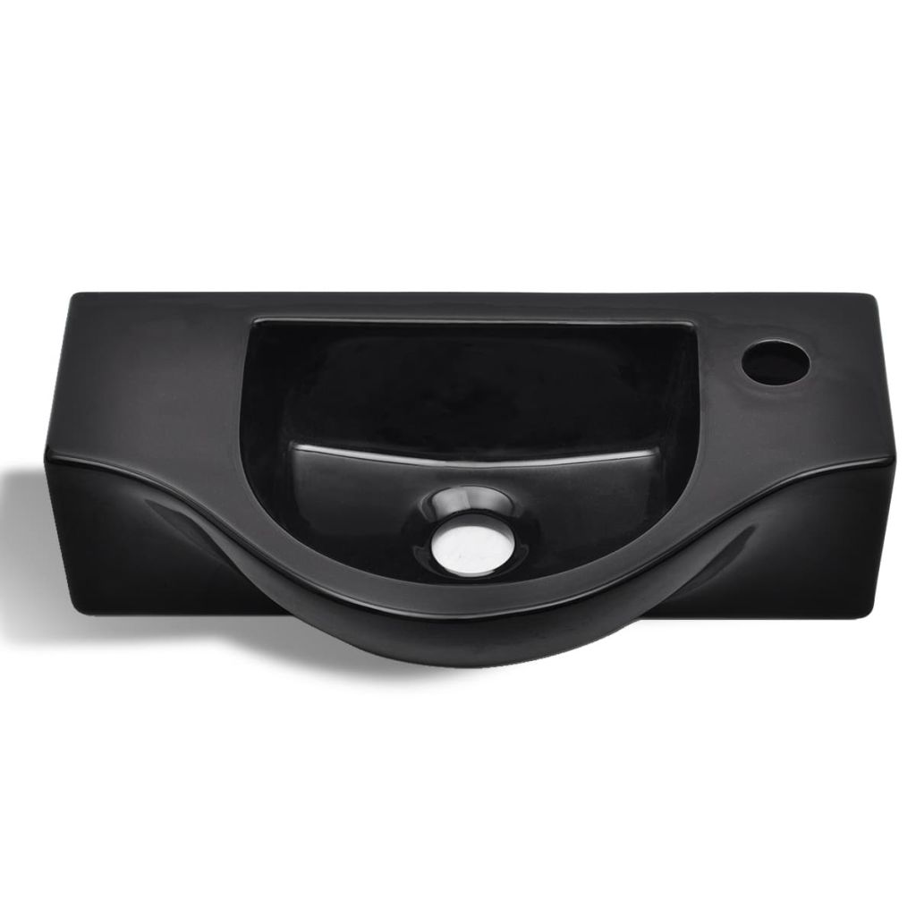 vidaXL Bathroom Sink Basin with Faucet Hole Ceramic Black