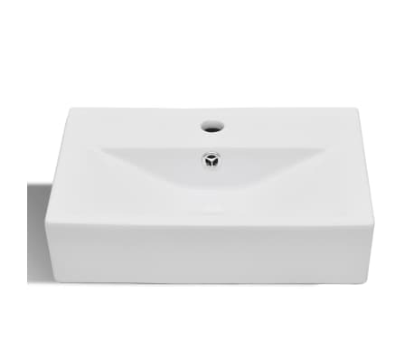 vidaXL Bathroom Sink Basin Faucet/Overflow Hole Ceramic White