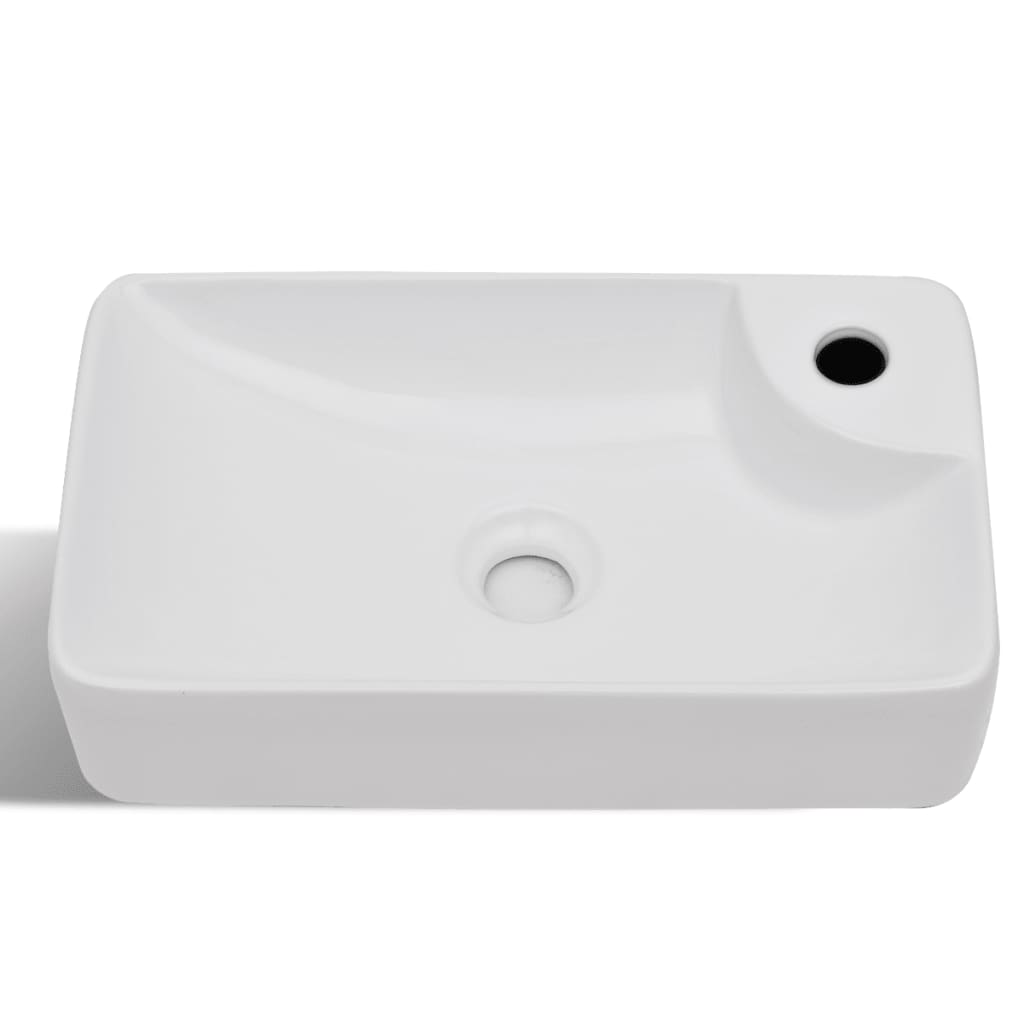 vidaXL Bathroom Sink Basin with Faucet Hole Ceramic White