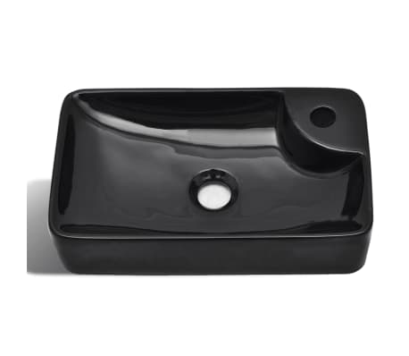 vidaXL Bathroom Sink Basin with Faucet Hole Ceramic Black