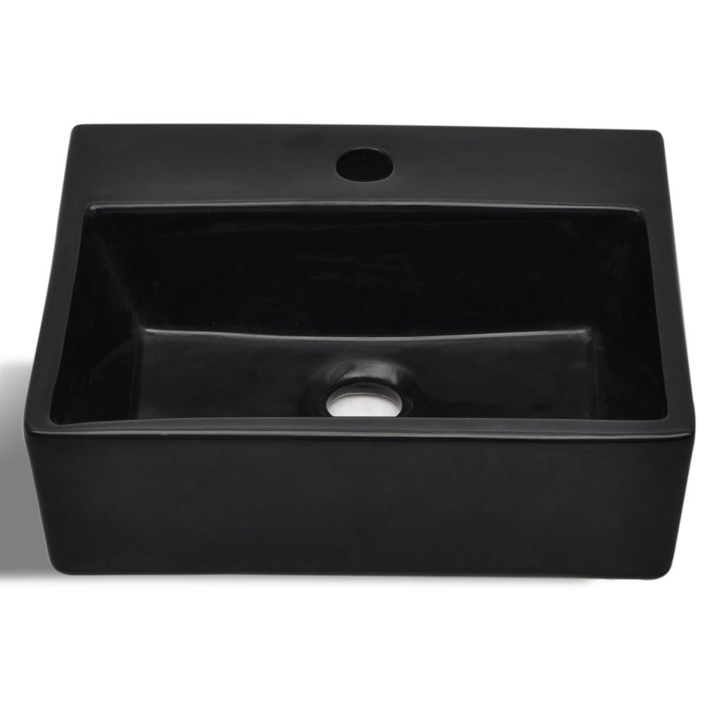 vidaXL Bathroom Sink Basin with Faucet Hole Ceramic Black