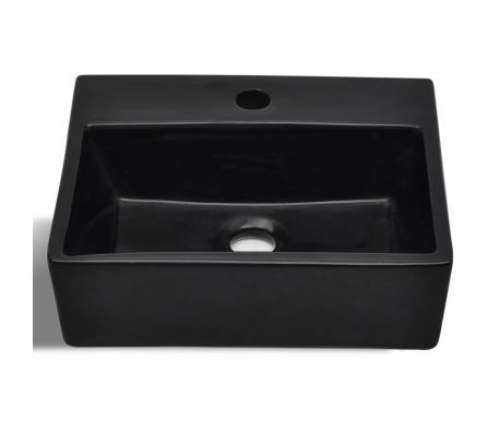 vidaXL Bathroom Sink Basin with Faucet Hole Ceramic Black