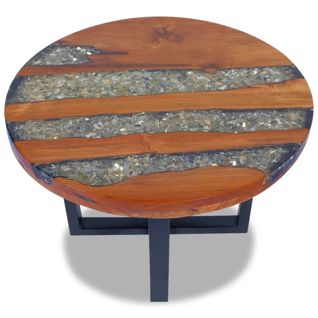  Konferenčný stolík z teakového dreva a živice, 60 cm
