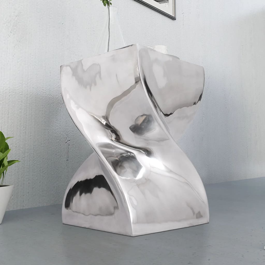 Scaun/Masă laterală cu formă răsucită, aluminiu, argintiu