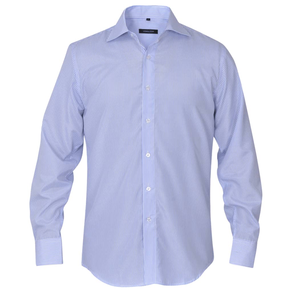 vidaXL Men's Business Shirt White and Light Blue Stripe Size L