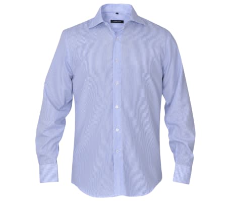 vidaXL Men's Business Shirt White and Light Blue Stripe Size L