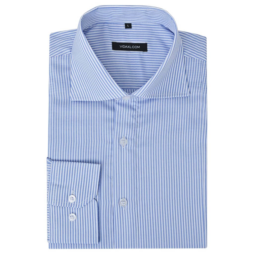 S-méretű fehér-világoskék csíkos férfi üzleti ing 