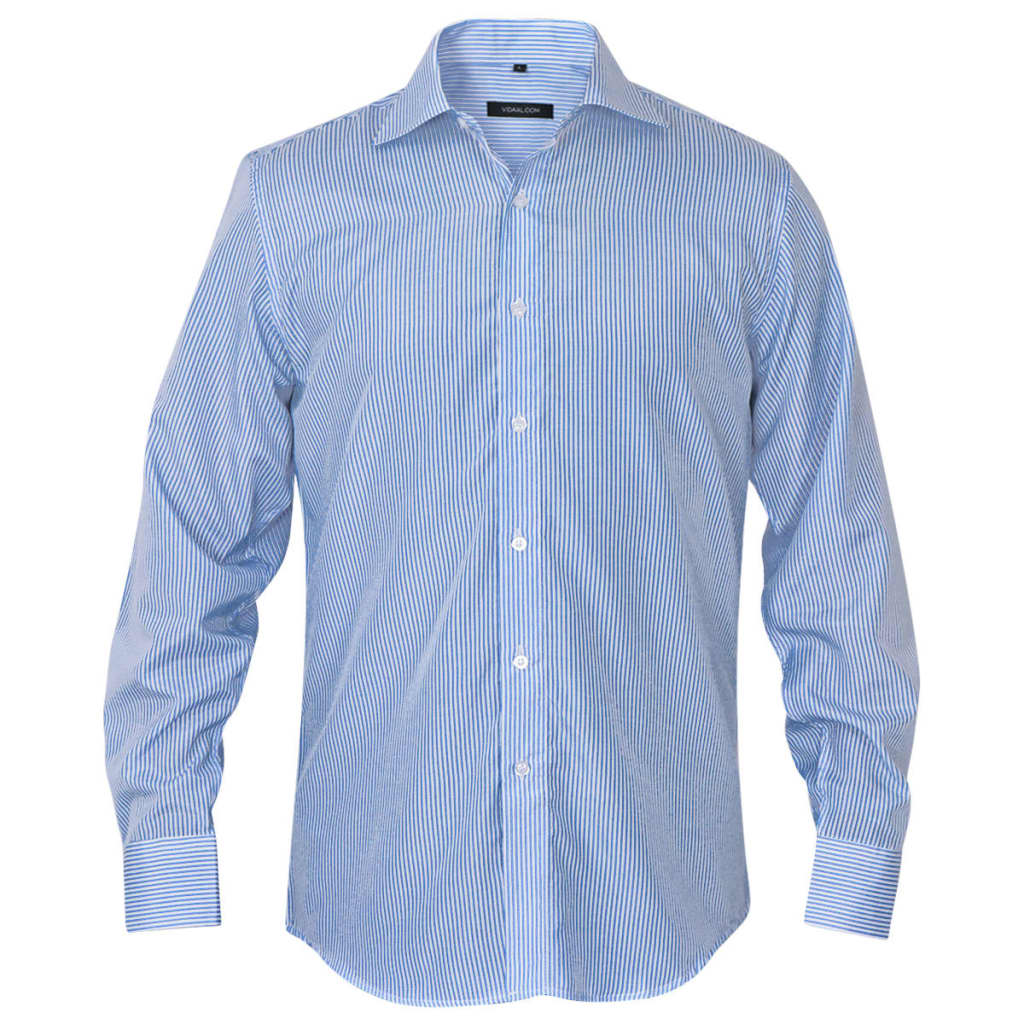 vidaXL Men's Business Shirt White and Blue Stripe Size XXL