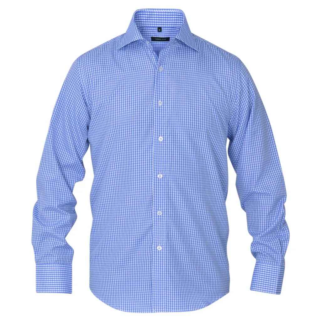 vidaXL Kostymskjorta för män storlek L ljusblå- och vitrutig