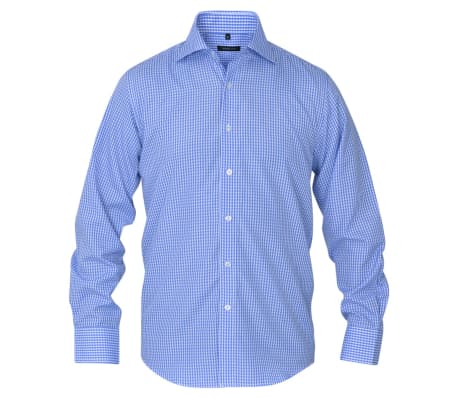 vidaXL Camisa negócios p/ homem aos quadrados branca e azul claro, XXL